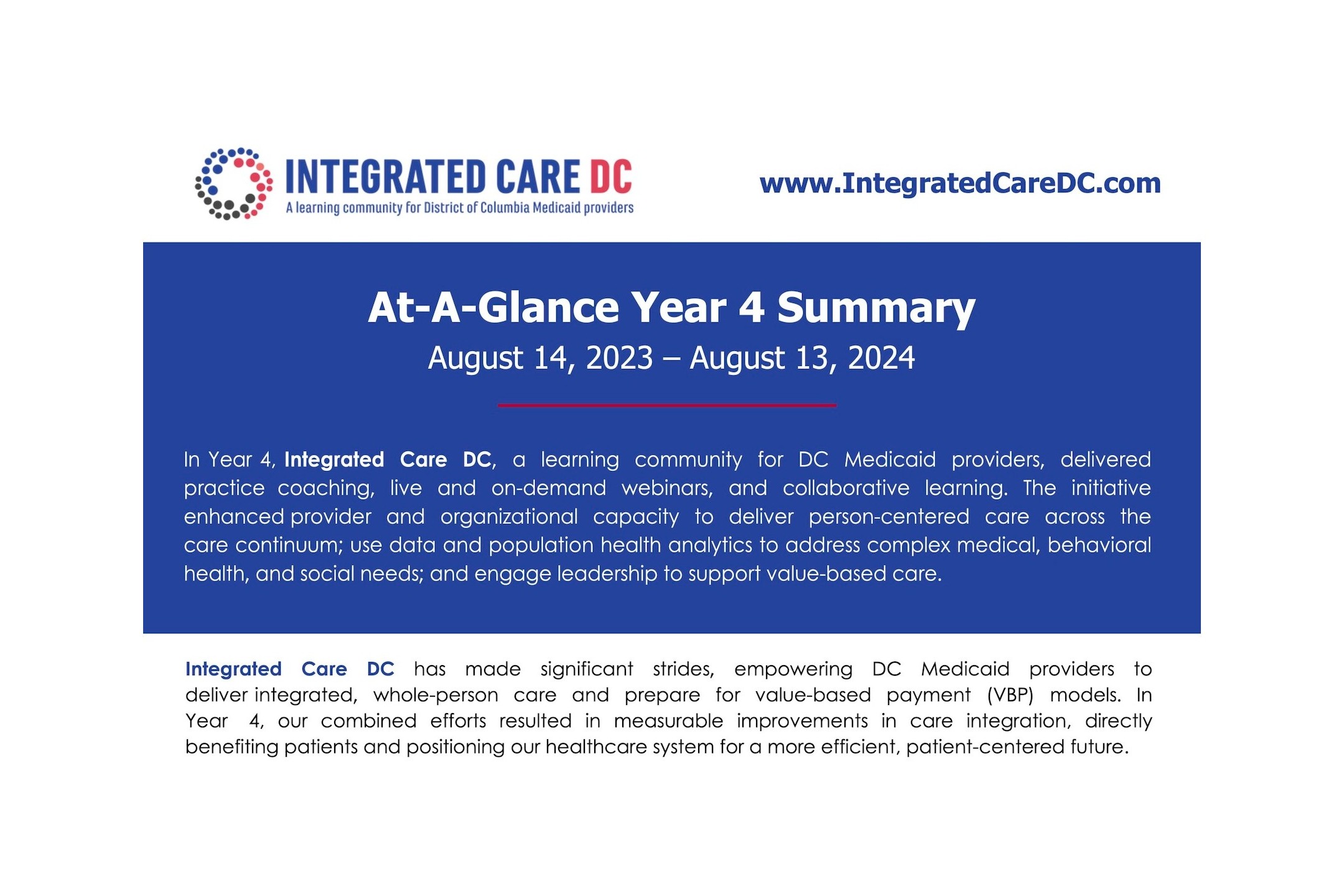 Integrated Care DC Releases At-A-Glance Report